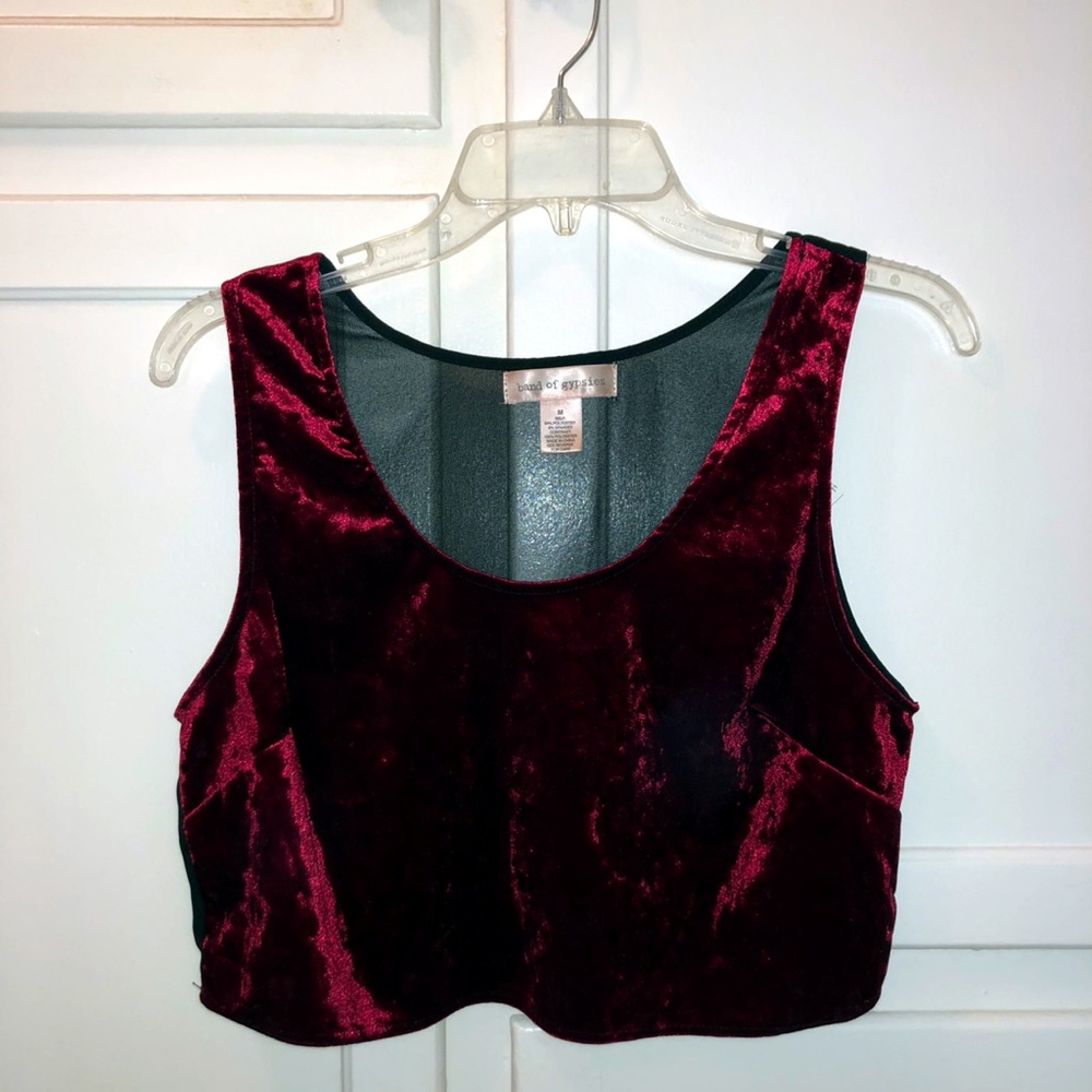 90’s Style Maroon Velvet & Black Mesh Crop-Top size medium 🔮